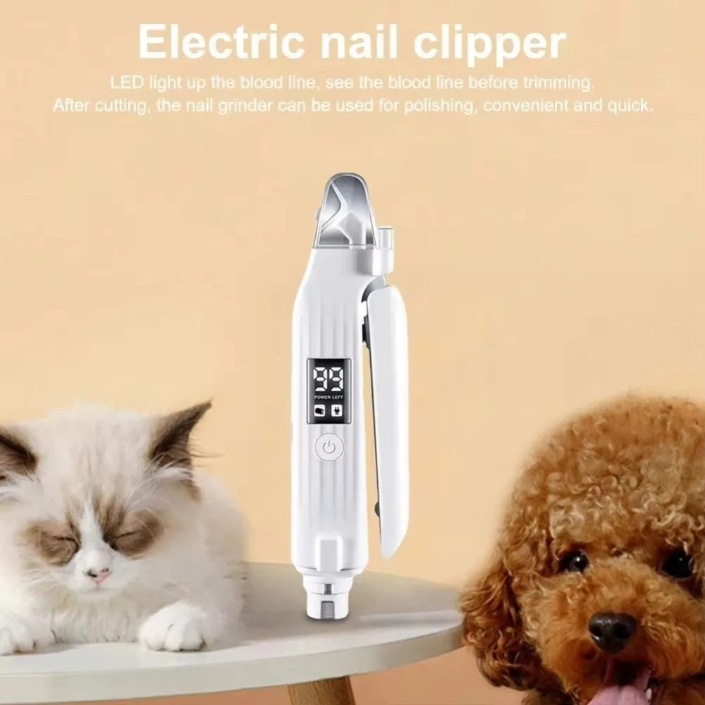 Coupe-ongles électrique portable 2 en 1 pour animaux de compagnie avec lumières LED, lime à ongles multifonctionnelle.
