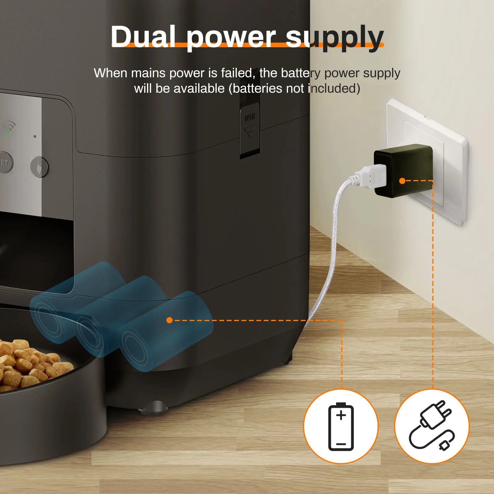 Distributeur automatique de croquettes intelligent pour chats et chiens, avec dosage et quantité automatiques, compatible Wi-Fi.