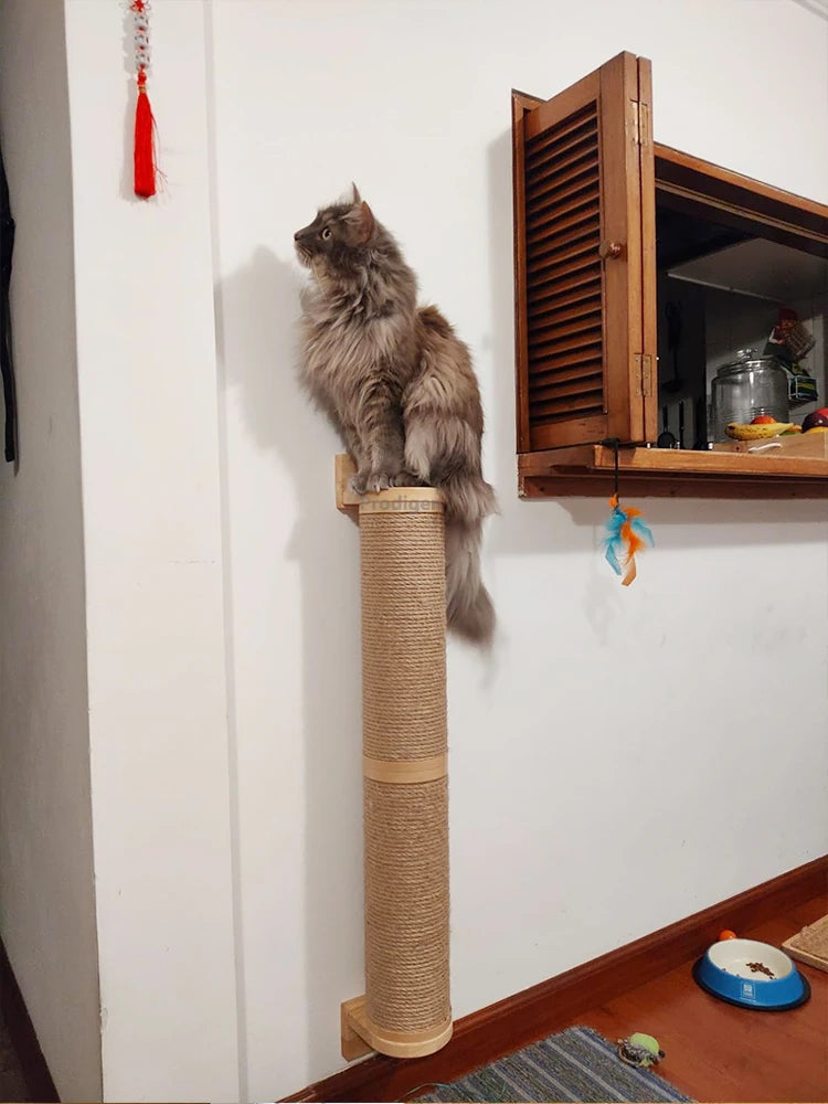 Arbre à chat mural en bois, support mural pour chatons et grands chats, poteaux plus épais pour une utilisation multifonctionnelle