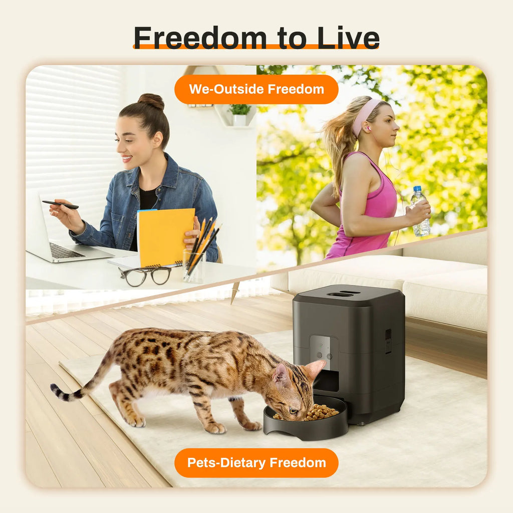 Distributeur automatique de croquettes intelligent pour chats et chiens, avec dosage et quantité automatiques, compatible Wi-Fi.