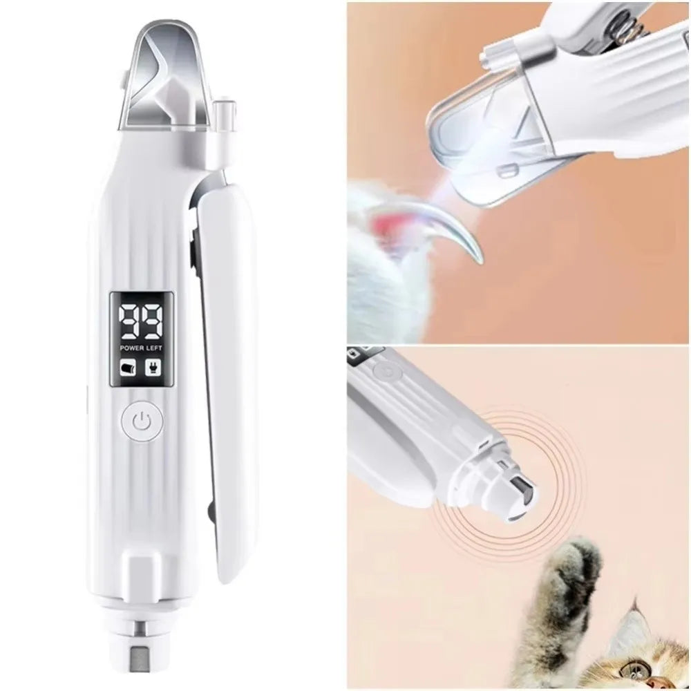 Coupe-ongles électrique portable 2 en 1 pour animaux de compagnie avec lumières LED, lime à ongles multifonctionnelle.