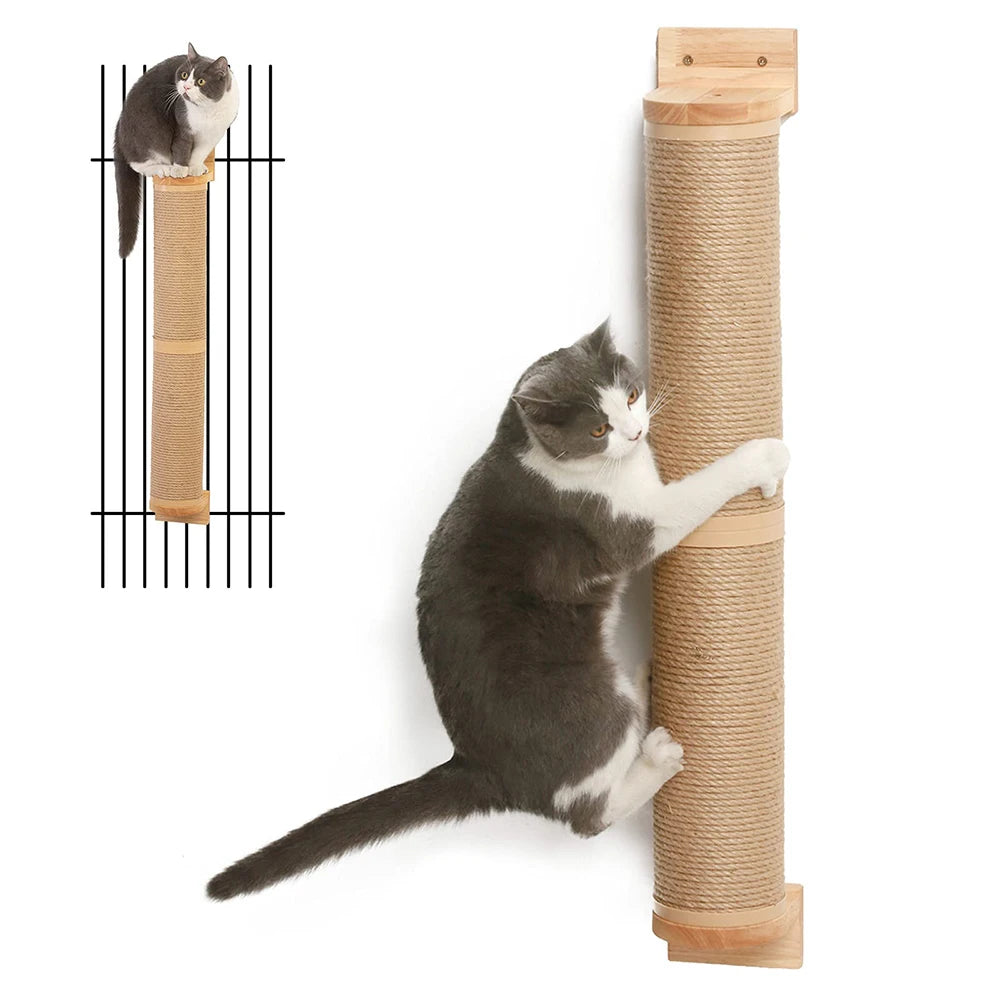 Arbre à chat mural en bois, support mural pour chatons et grands chats, poteaux plus épais pour une utilisation multifonctionnelle