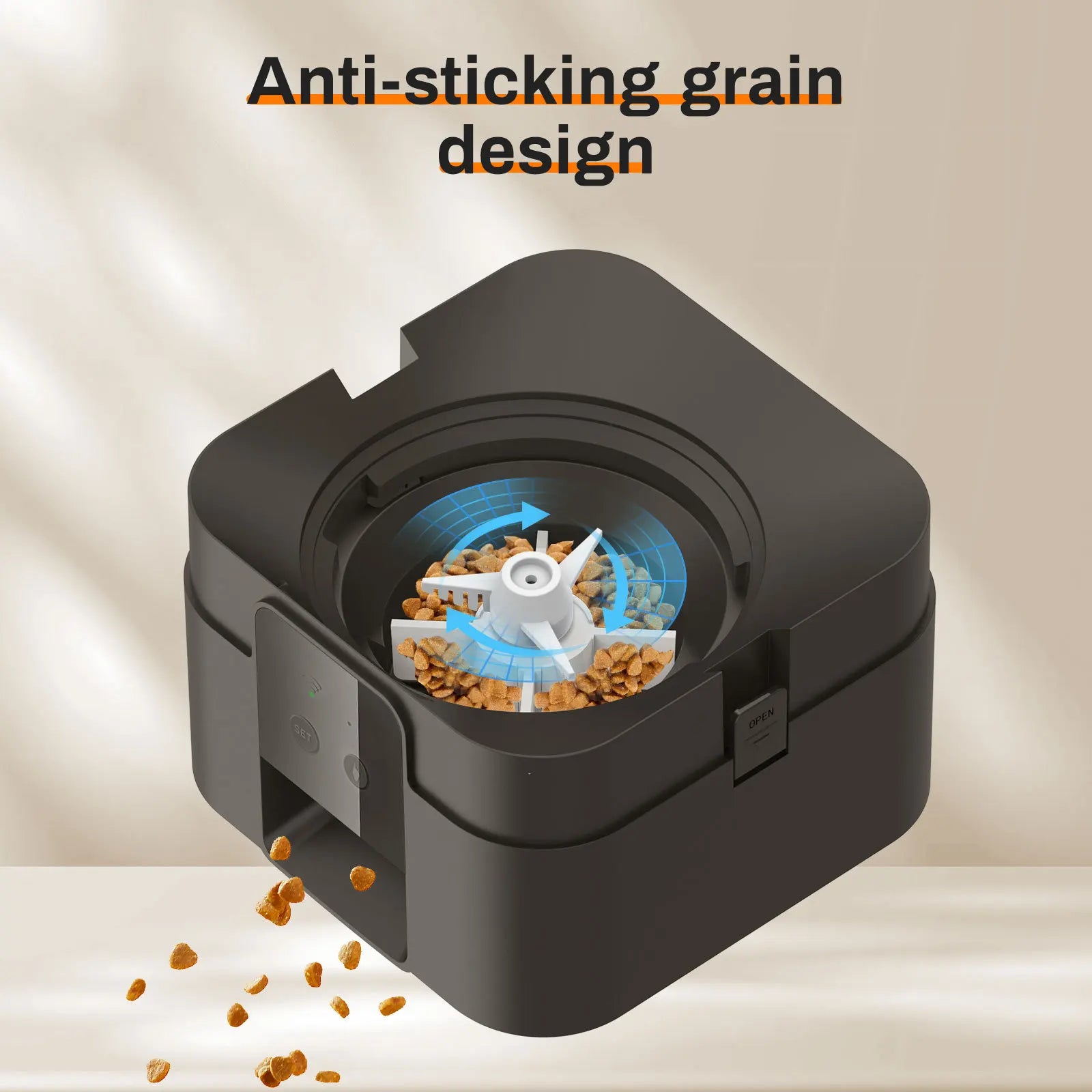 Distributeur automatique de croquettes intelligent pour chats et chiens, avec dosage et quantité automatiques, compatible Wi-Fi.