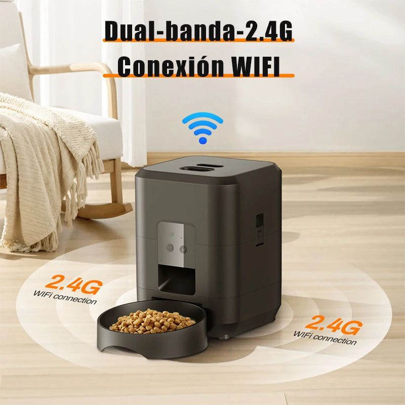 Distributeur automatique de croquettes intelligent pour chats et chiens, avec dosage et quantité automatiques, compatible Wi-Fi.