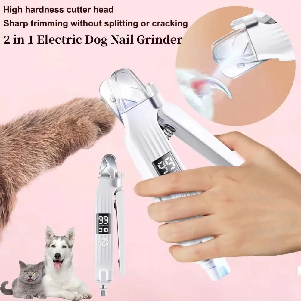 Coupe-ongles électrique portable 2 en 1 pour animaux de compagnie avec lumières LED, lime à ongles multifonctionnelle.