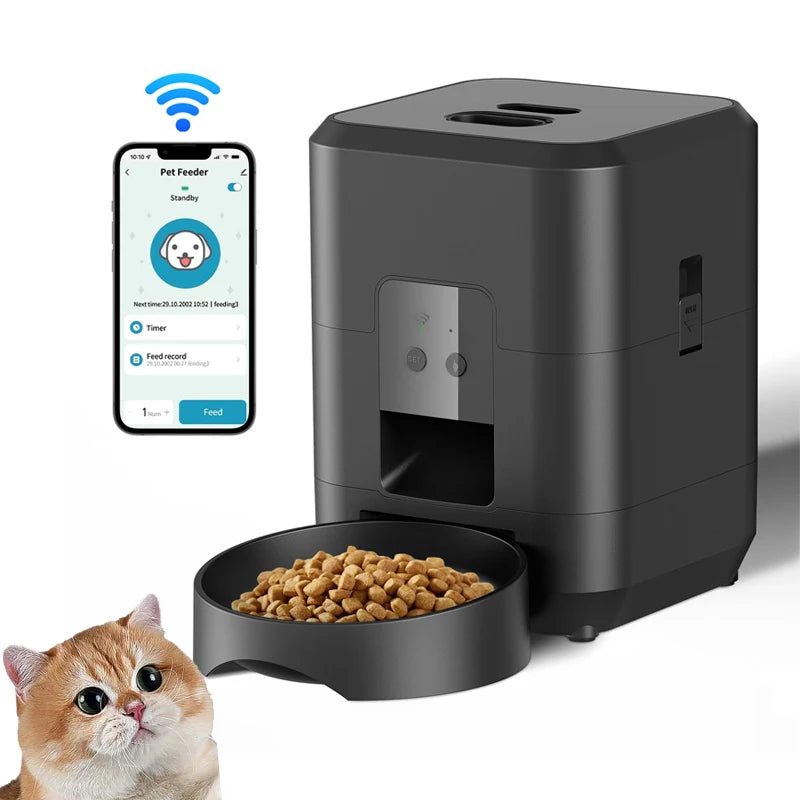Distributeur automatique de croquettes intelligent pour chats et chiens, avec dosage et quantité automatiques, compatible Wi-Fi.